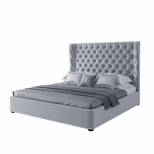 Double bed with upholstered headboard 180x200 cm light gray Henbord