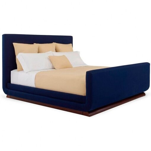 Double bed with upholstered headboard 160x200 cm blue Côte d